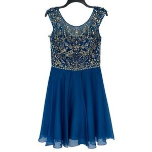 Sherri Hill Beautiful Jeweled Blue Short Skater Style Dress Wms Sz 10